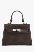 Women’s Dark Brown Satchel Handbag made of Premium Italian Genuine Velour Estro ER00118149.