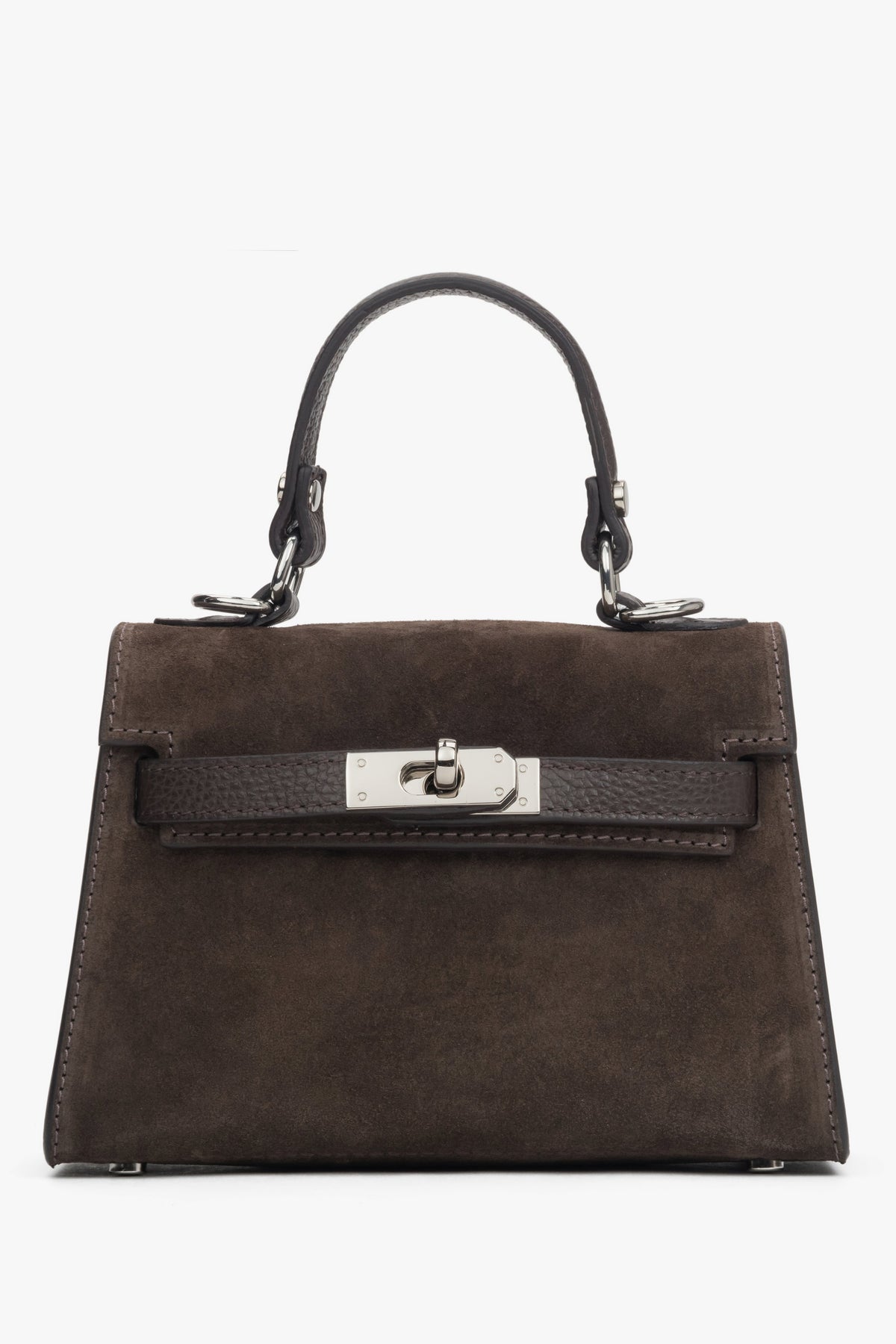 Women’s Dark Brown Satchel Handbag made of Premium Italian Genuine Velour Estro ER00118149.