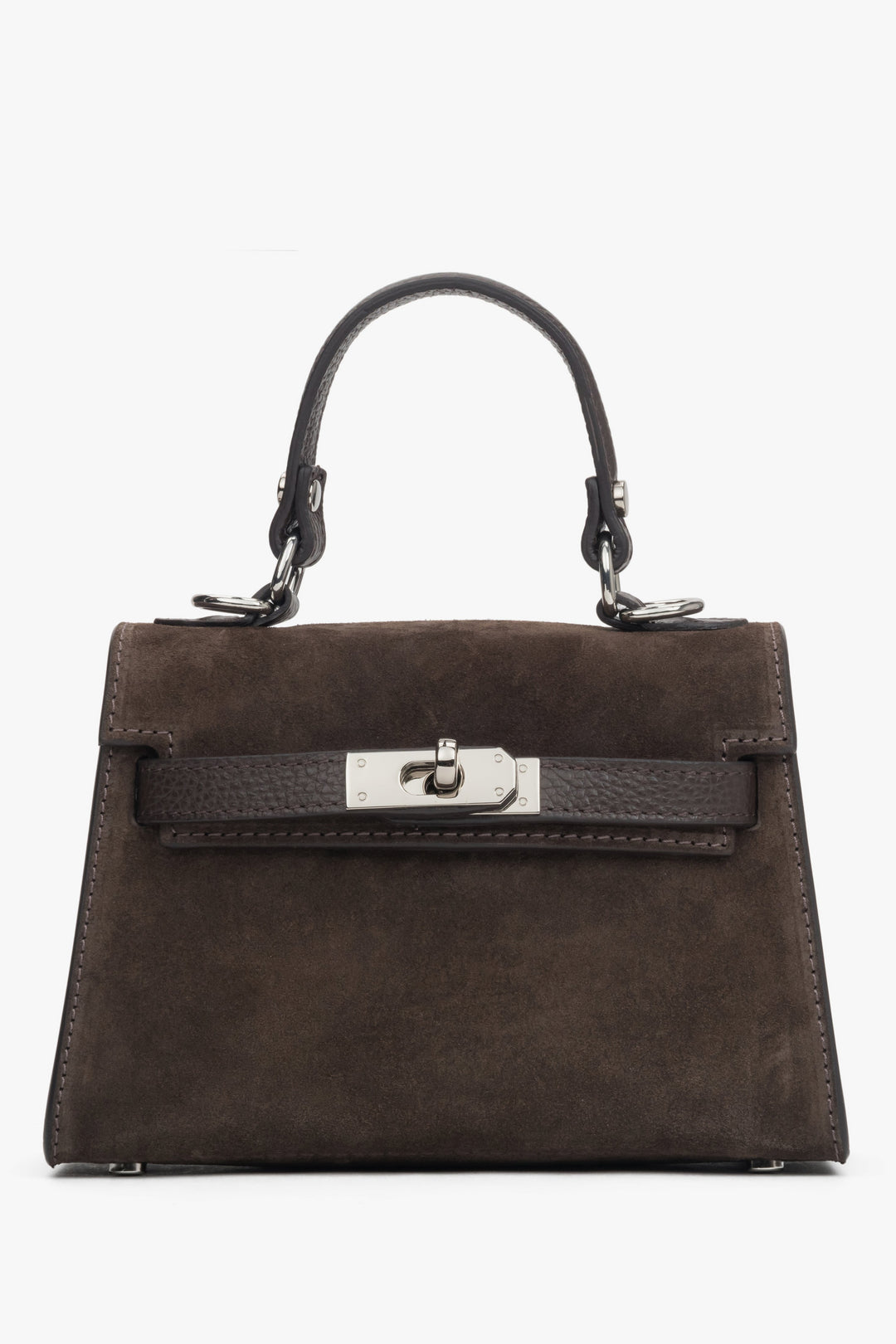 Women’s Dark Brown Satchel Handbag made of Premium Italian Genuine Velour Estro ER00118149.