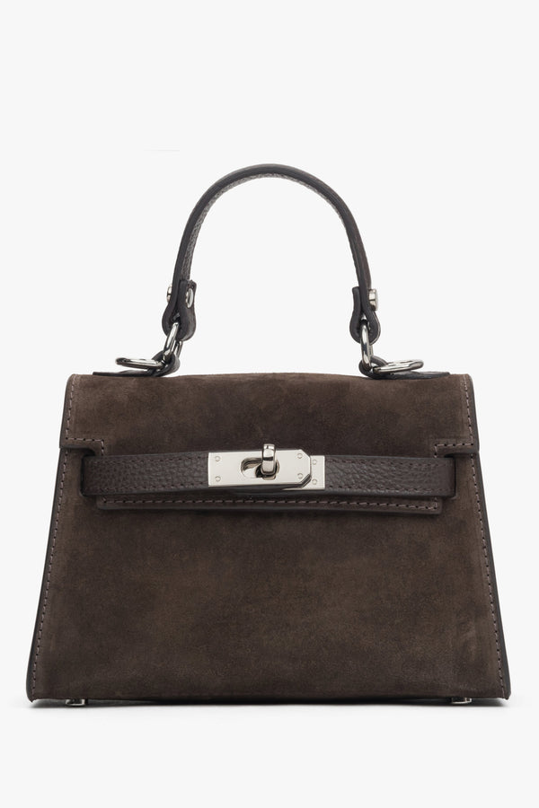 Women’s Dark Brown Satchel Handbag made of Premium Italian Genuine Velour Estro ER00118149.