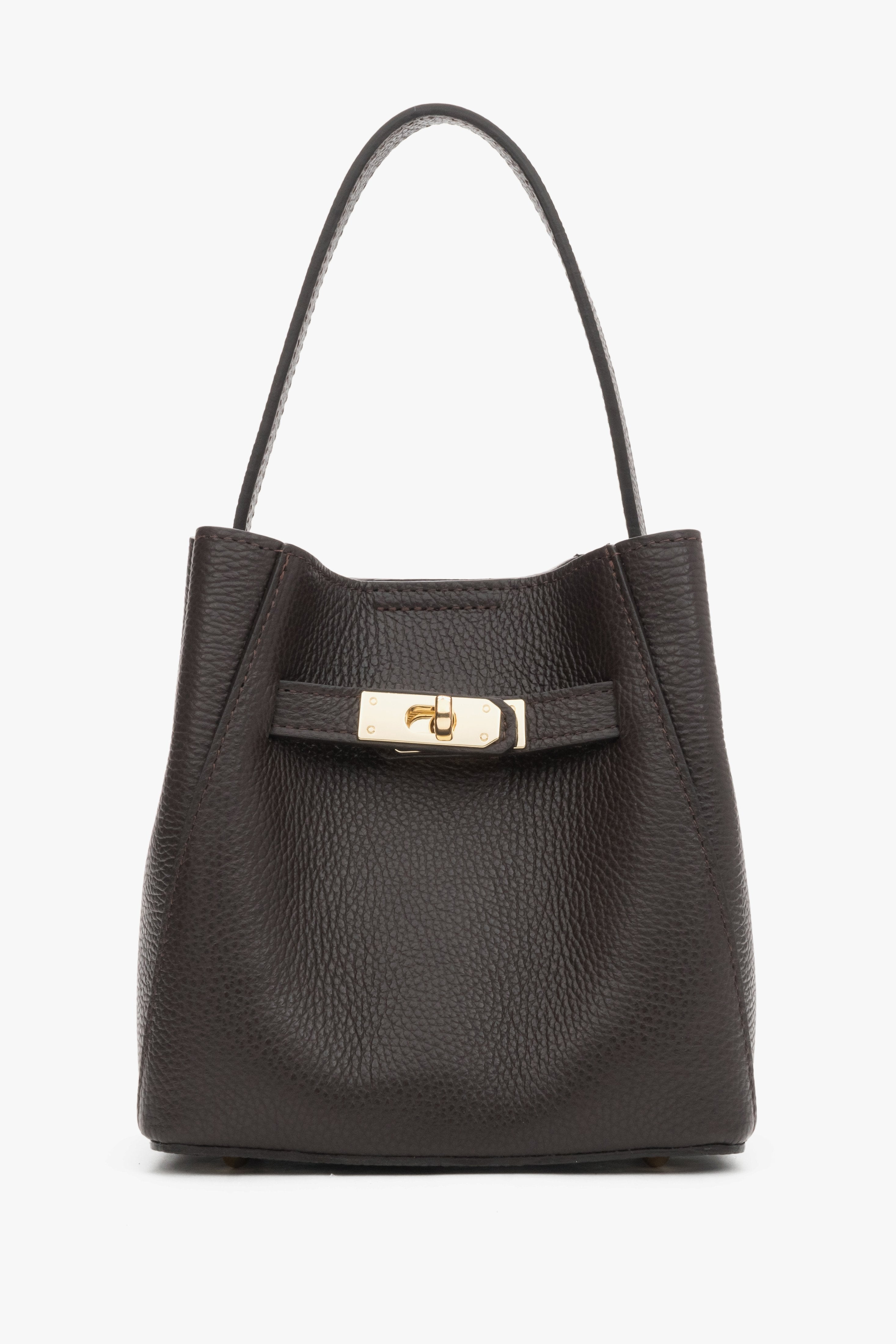 Handy dark brown women’s satchel bag made of premium Italian genuine leather.