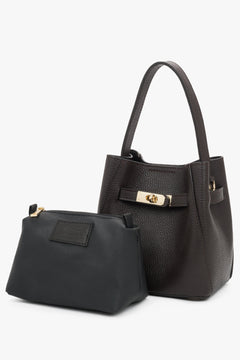 Elegant dark brown satchel handbag made of premium Italian genuine leather.