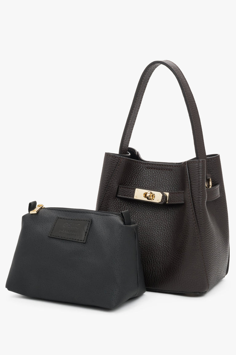 Elegant dark brown satchel handbag made of premium Italian genuine leather.