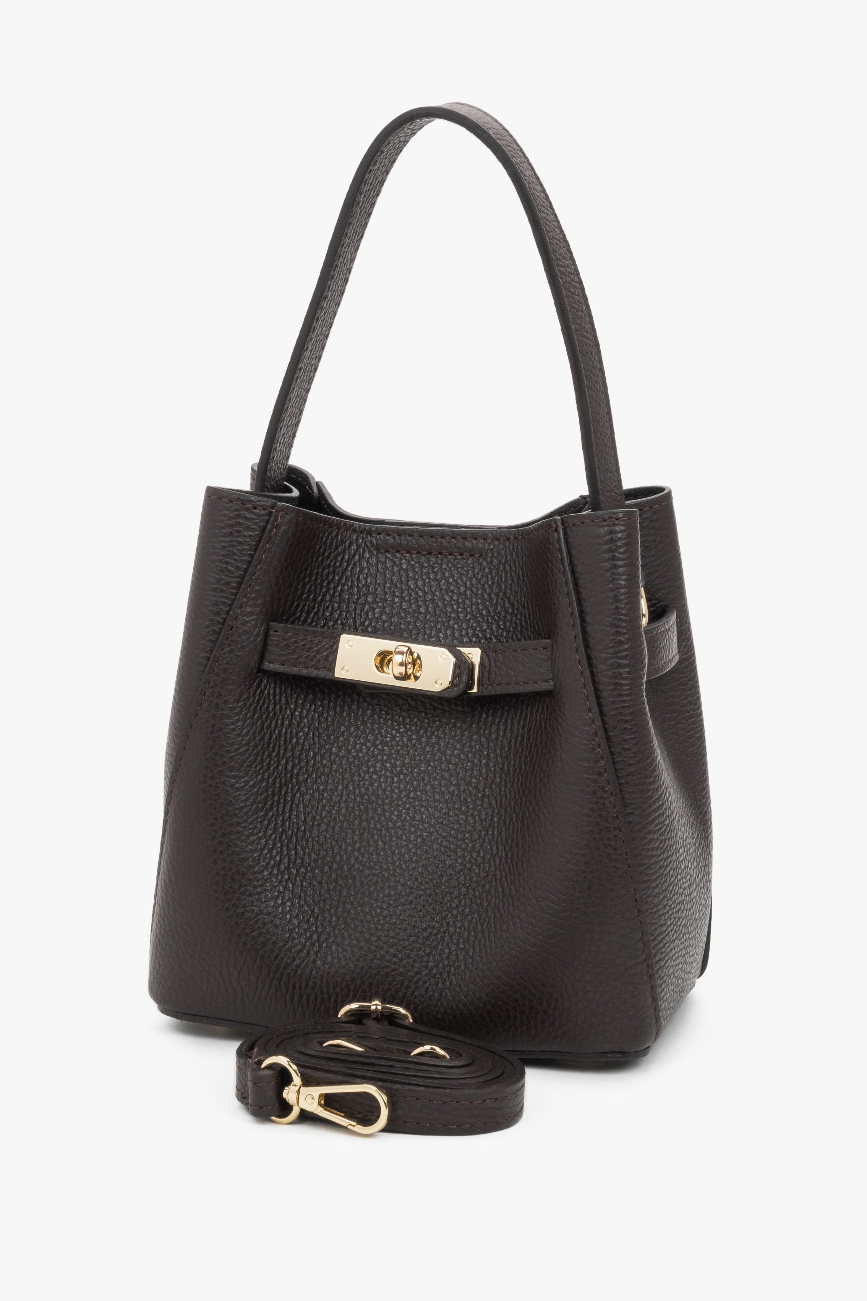 Elegant dark brown satchel handbag made of premium Italian genuine leather.