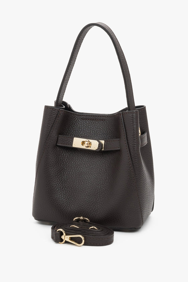 Elegant dark brown satchel handbag made of premium Italian genuine leather.