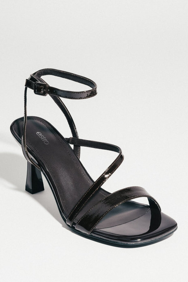 Women's Dark Brown Heeled Sandals in Genuine Leather Estro ER00117204.