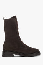 Women's Dark Brown High Ankle Boots made of Premium Italian Velour Estro ER00118379.