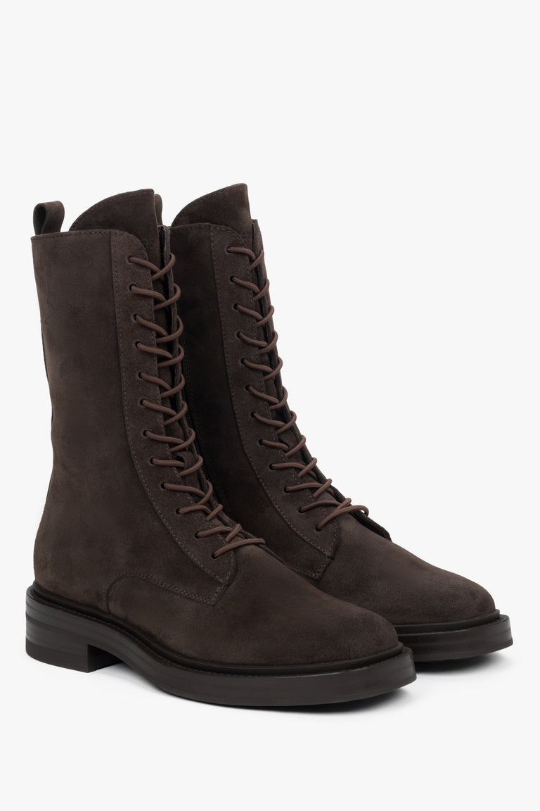 Women's dark brown high-top Chelsea boots made of Premium Italian Genuine Velour.