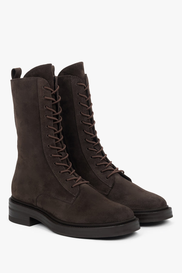 Women's dark brown high-top Chelsea boots made of Premium Italian Genuine Velour.
