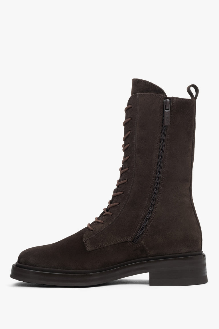 Women's dark brown high-top Chelsea boots made of Premium Italian Genuine Velour Estro.