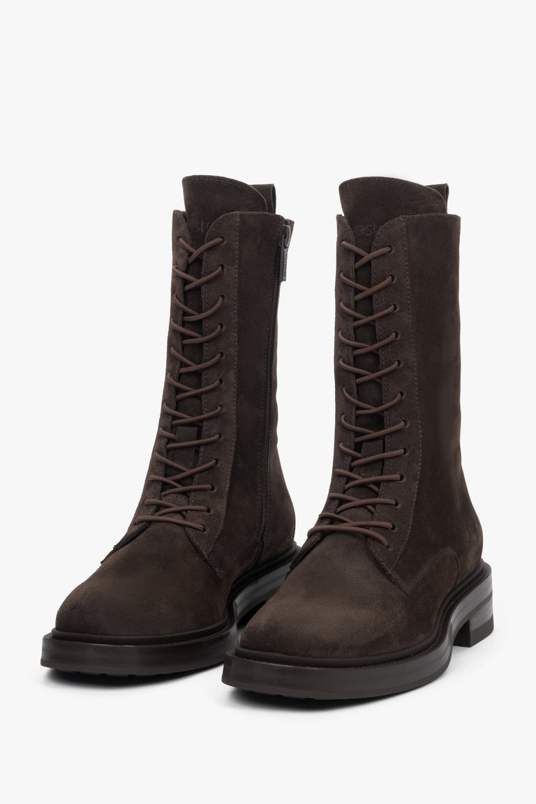 Women's Chelsea boots Estro, dark brown, high-top, made of Premium Italian Genuine Velour.