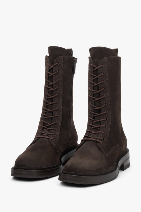 Women's Chelsea boots Estro, dark brown, high-top, made of Premium Italian Genuine Velour.