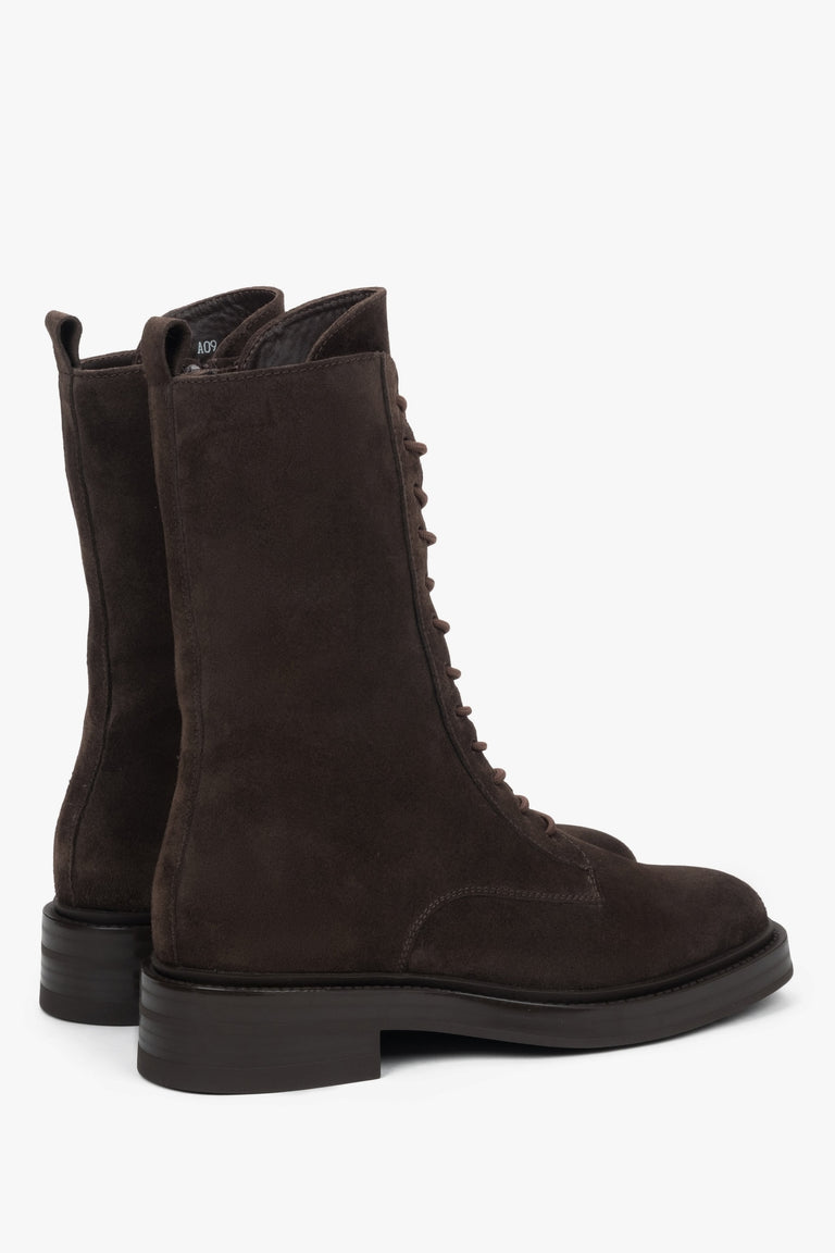 Women's dark brown high-top Chelsea boots made of Premium Italian Genuine Velour, Estro.