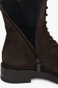 Made of Premium Italian Genuine Velour, women's dark brown high-top Chelsea boots Estro.