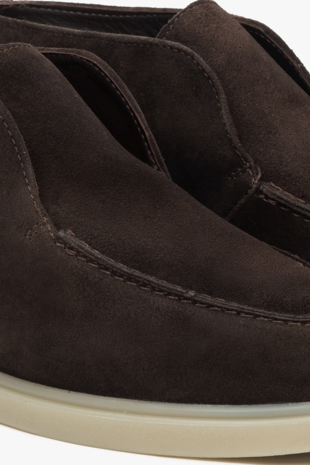Dark brown platform loafers for women by Estro, made of luxurious genuine Italian suede.
