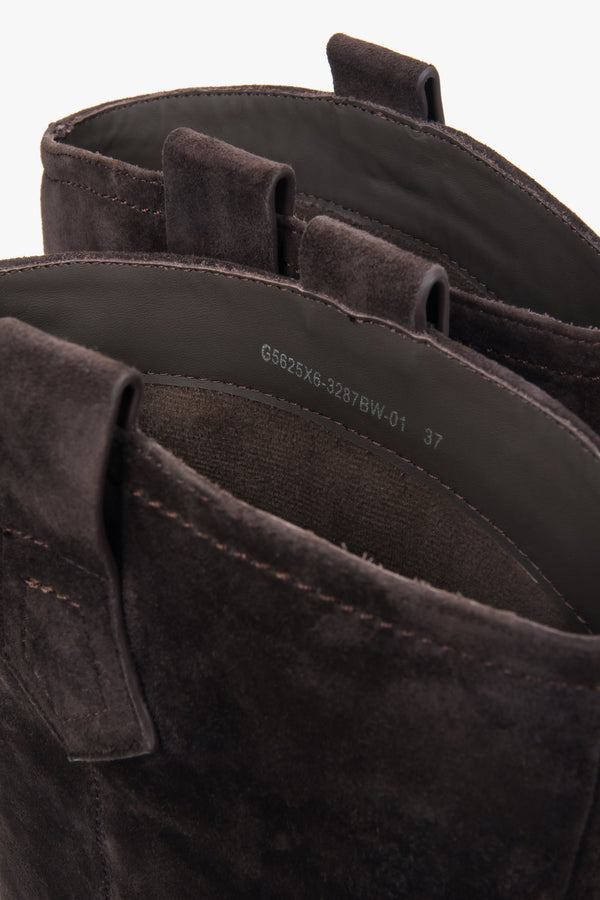 Women’s high dark brown cowboy boots Estro made of natural velour.