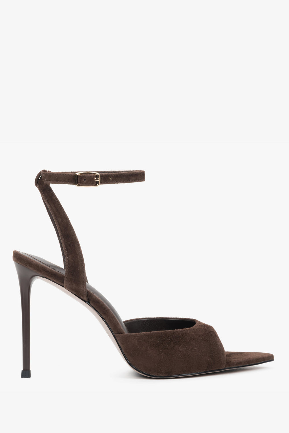 Women’s Dark Brown High Heel Sandals made of Genuine Velour Estro ER00119474.