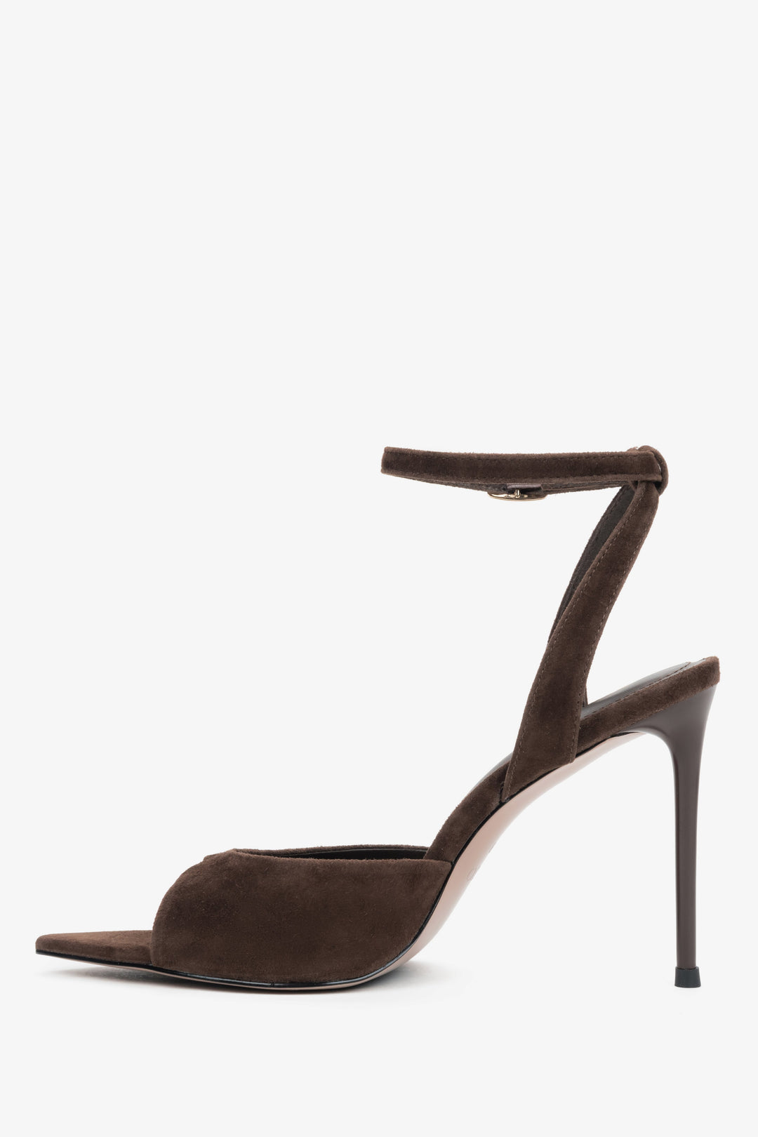 Women’s dark brown high heel sandals made of natural velour, Estro.