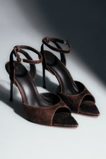 Women’s Dark Brown High Heel Sandals made of Genuine Velour Estro ER00119474