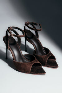 Women’s Dark Brown High Heel Sandals made of Genuine Velour Estro ER00119474