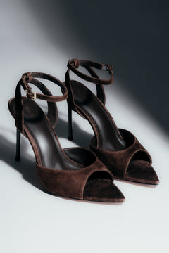 Women’s Dark Brown High Heel Sandals made of Genuine Velour Estro ER00119474