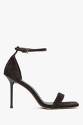 Women’s Dark Brown  High-Heeled Sandals made of Genuine Velour Estro ER00119743.