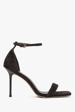 Women’s Dark Brown  High-Heeled Sandals made of Genuine Velour Estro ER00119743.