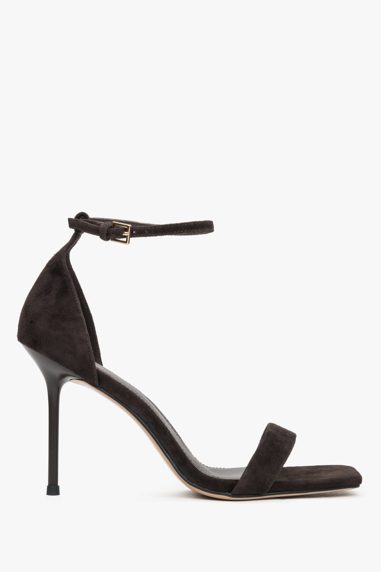 Women’s Dark Brown  High-Heeled Sandals made of Genuine Velour Estro ER00119743.
