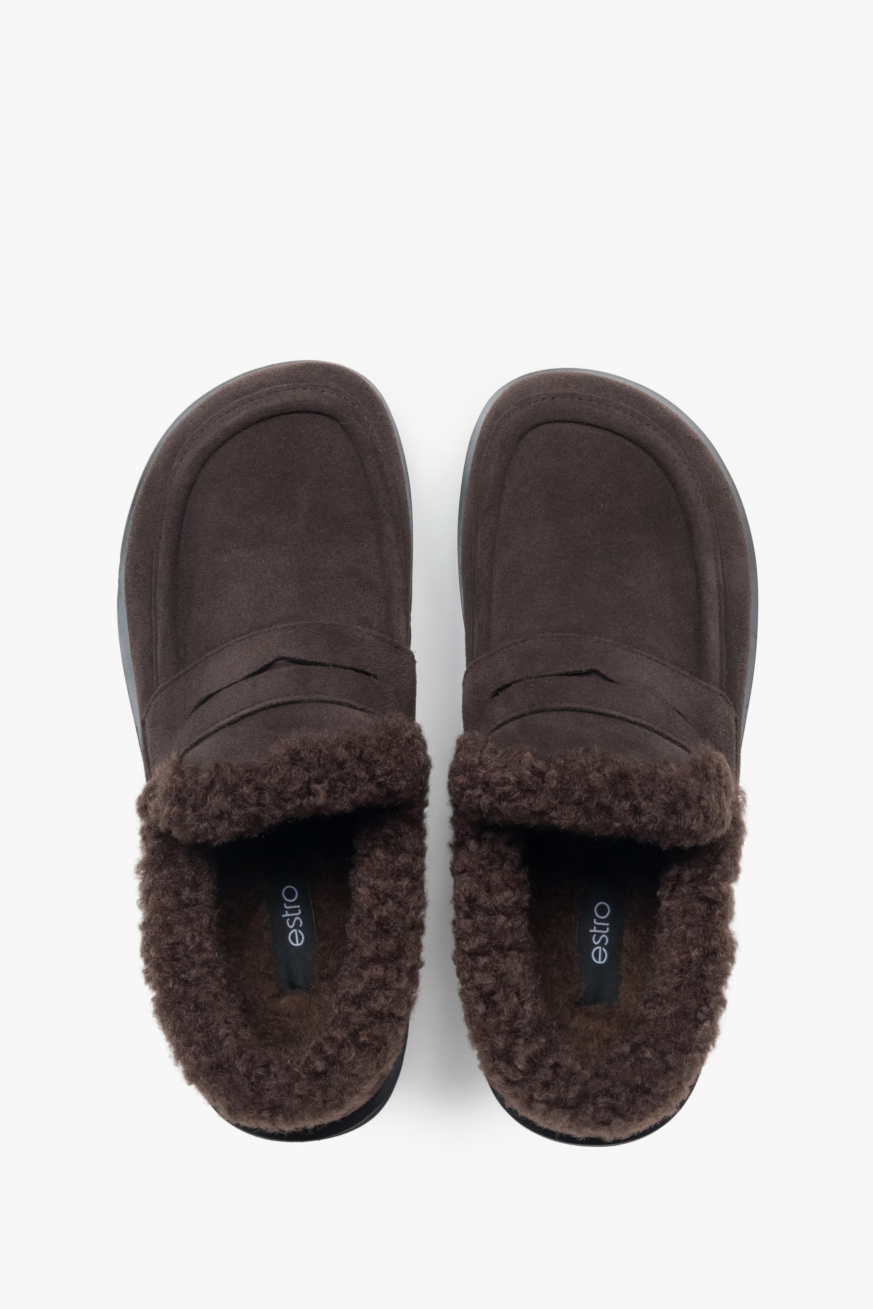 Elegant winter loafers combining natural velour with natural and faux fur accents for style and warmth.