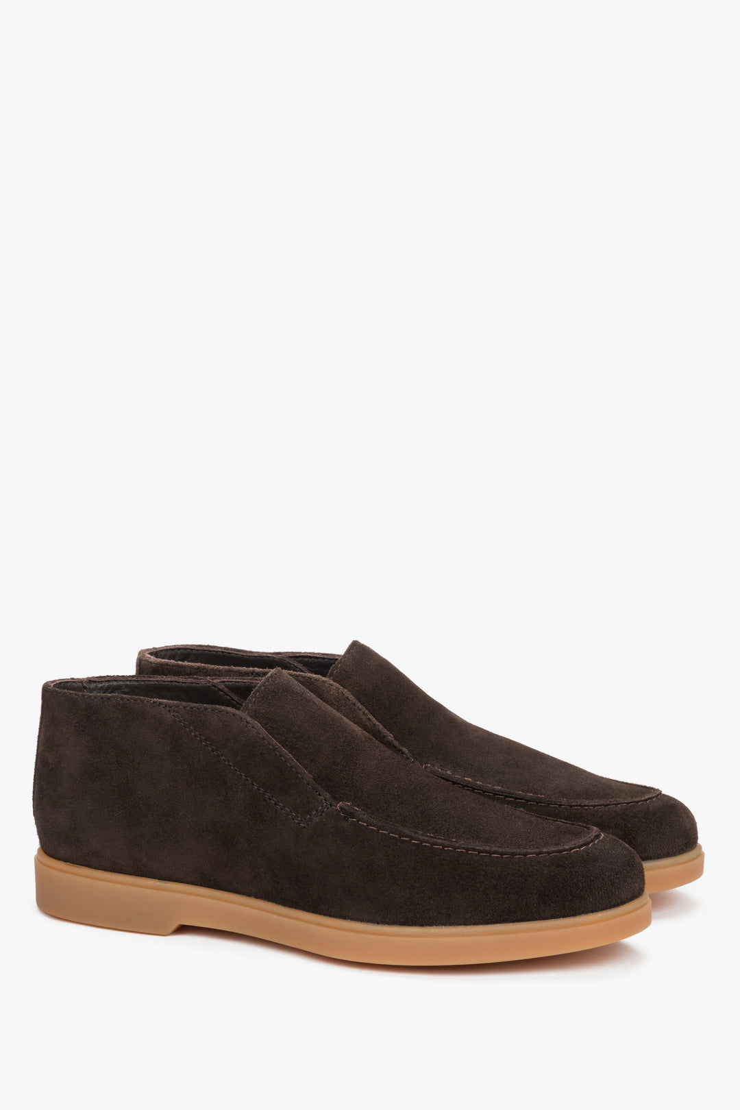 Women's Dark Brown High Ankle Loafers made of Genuine Italian Premium Velour Estro.