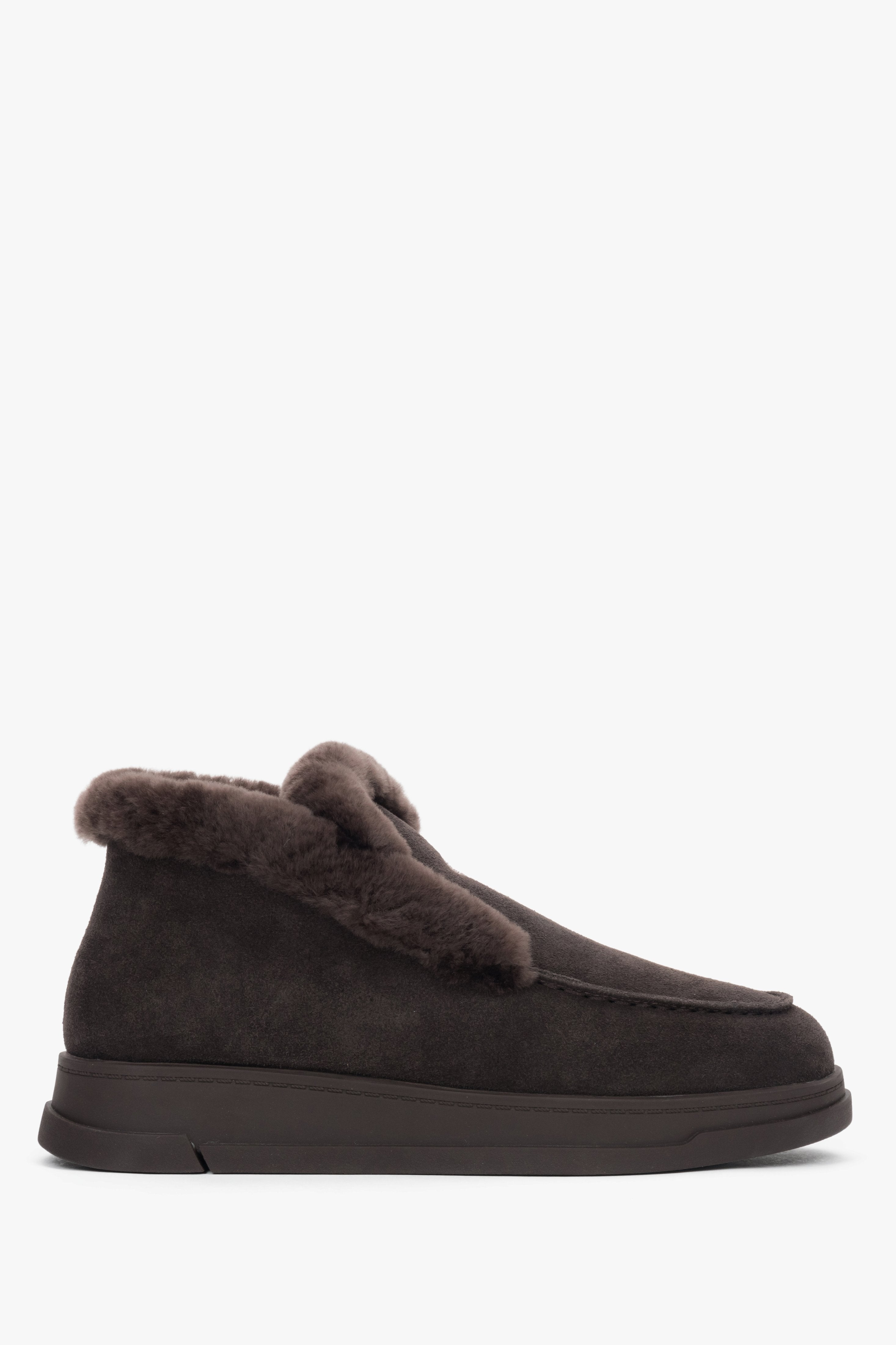 Women’s Dark Brown  High-Top Velour Loafers with Fur Lining Estro ER00118849.