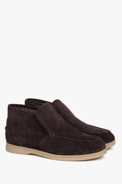 Women’s dark brown loafers made of natural velour with a soft, slip-on design.