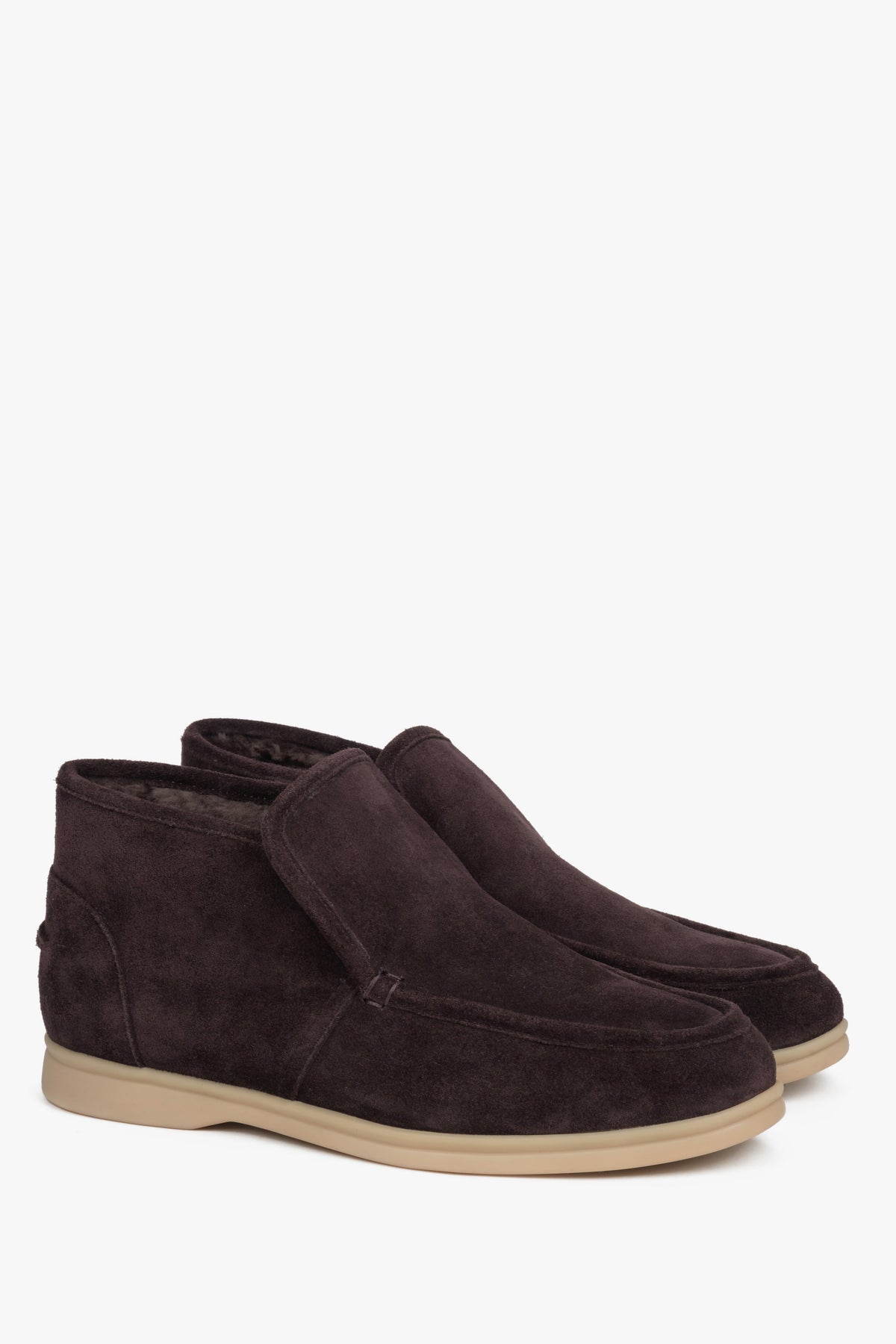 Women’s dark brown loafers made of natural velour with a soft, slip-on design.
