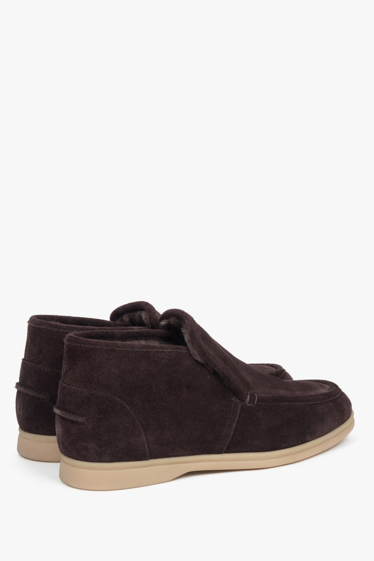 Slip-on dark brown velour loafers designed for everyday comfort and timeless style.