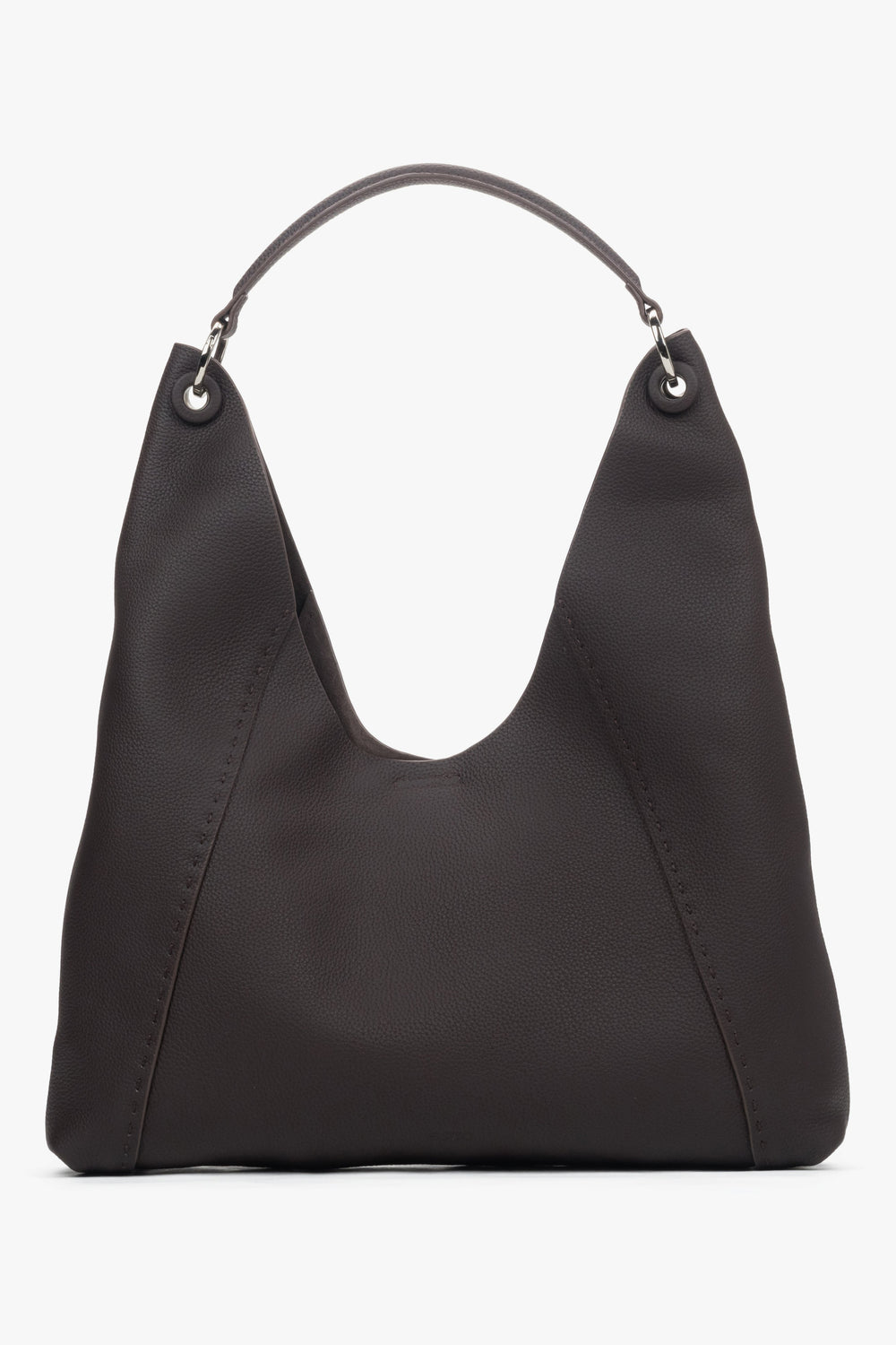 Women's Spacious Dark Brown Hobo Bag in Genuine Leather Estro ER00118914.