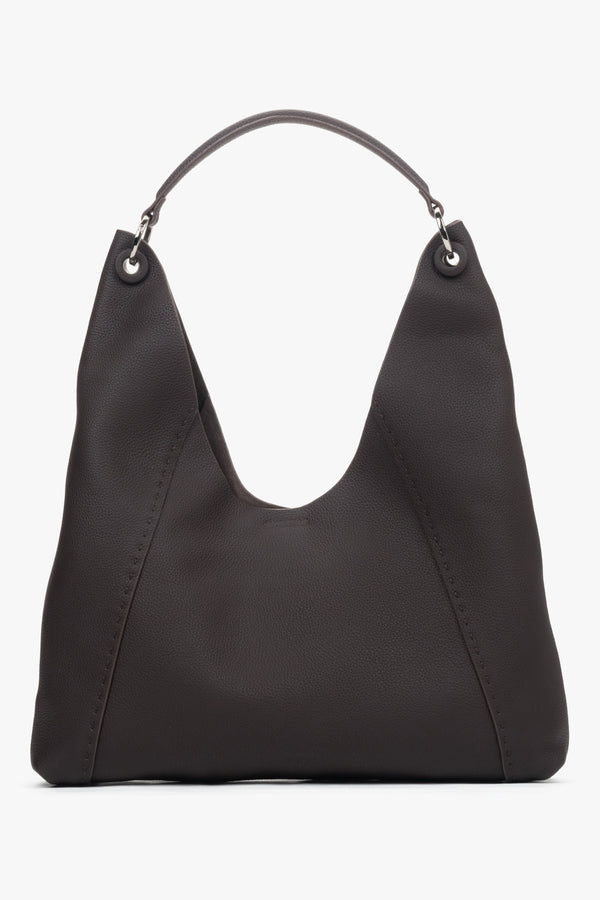 Women's Spacious Dark Brown Hobo Bag in Genuine Leather Estro ER00118914.