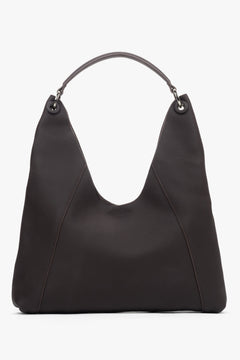 Spacious dark brown hobo bag for women in genuine leather with soft reinforced handles.