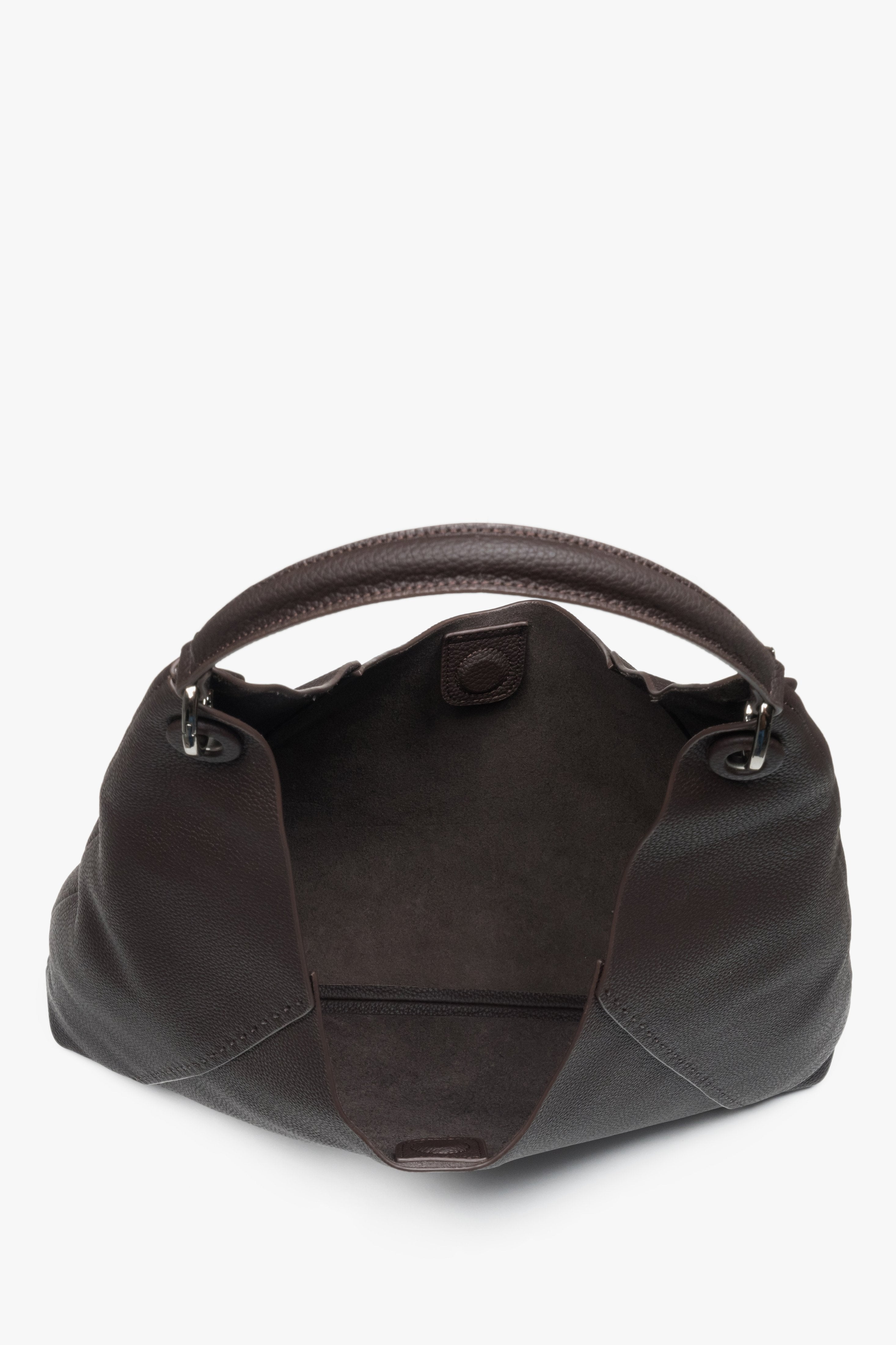 Elegant dark brown hobo bag with roomy interior, perfect for A4 documents and daily use, Estro.