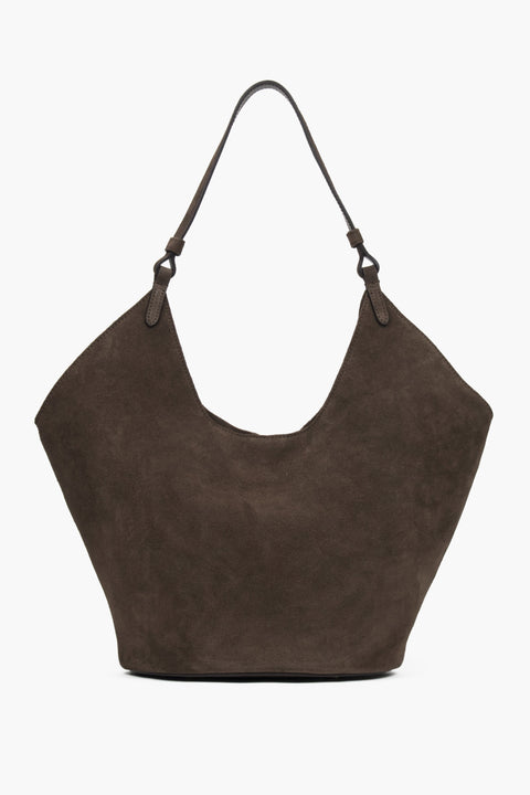 Women's Dark Brown Hobo Bag made of Italian Genuine Premium Velour Estro ER00118144.