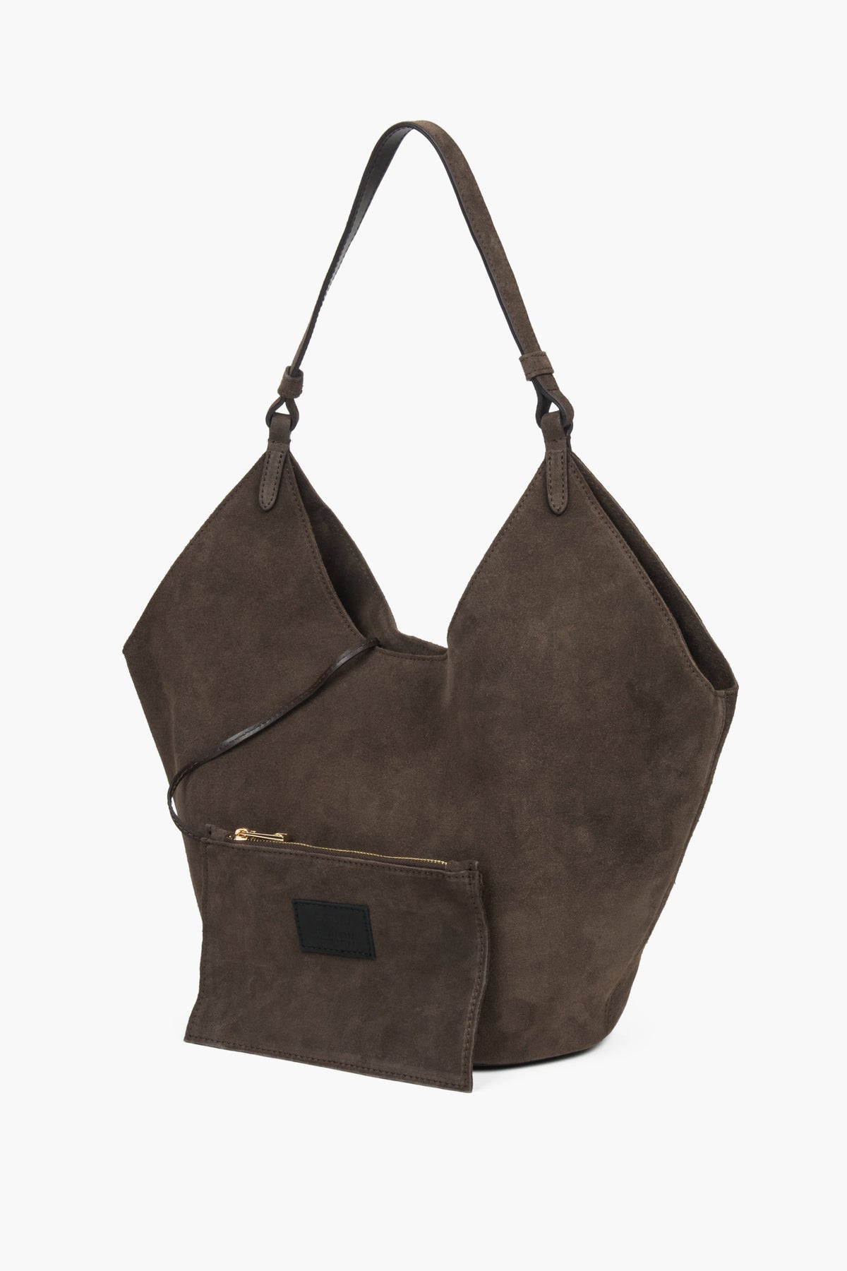 Dark brown hobo bag with comfortable shoulder handle and included small cosmetic pouch, blending elegance and functionality for modern living.