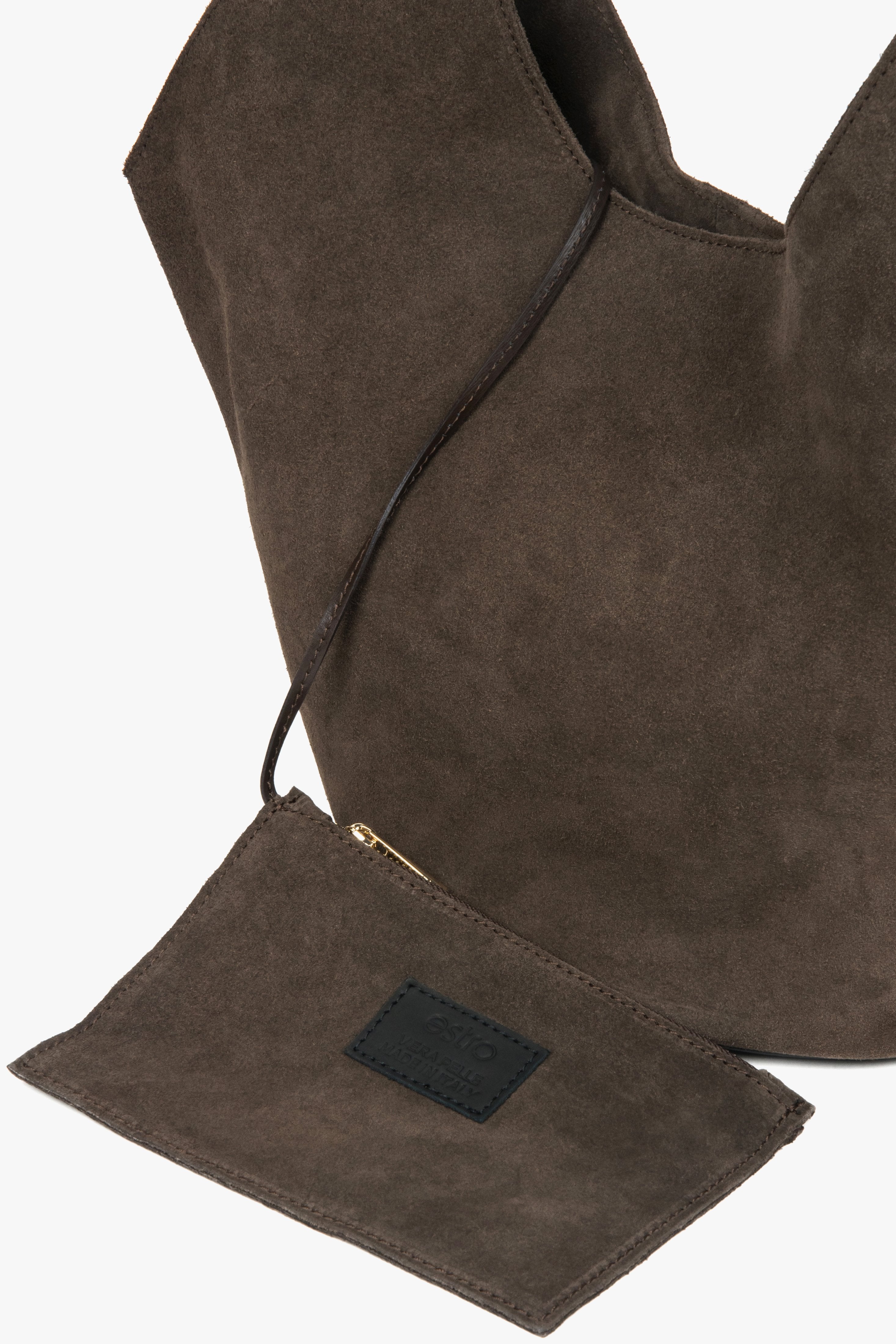 Close-up of the premium Italian velour exterior, highlighting the smooth texture, rich color, and quality stitching of the Estro hobo bag.