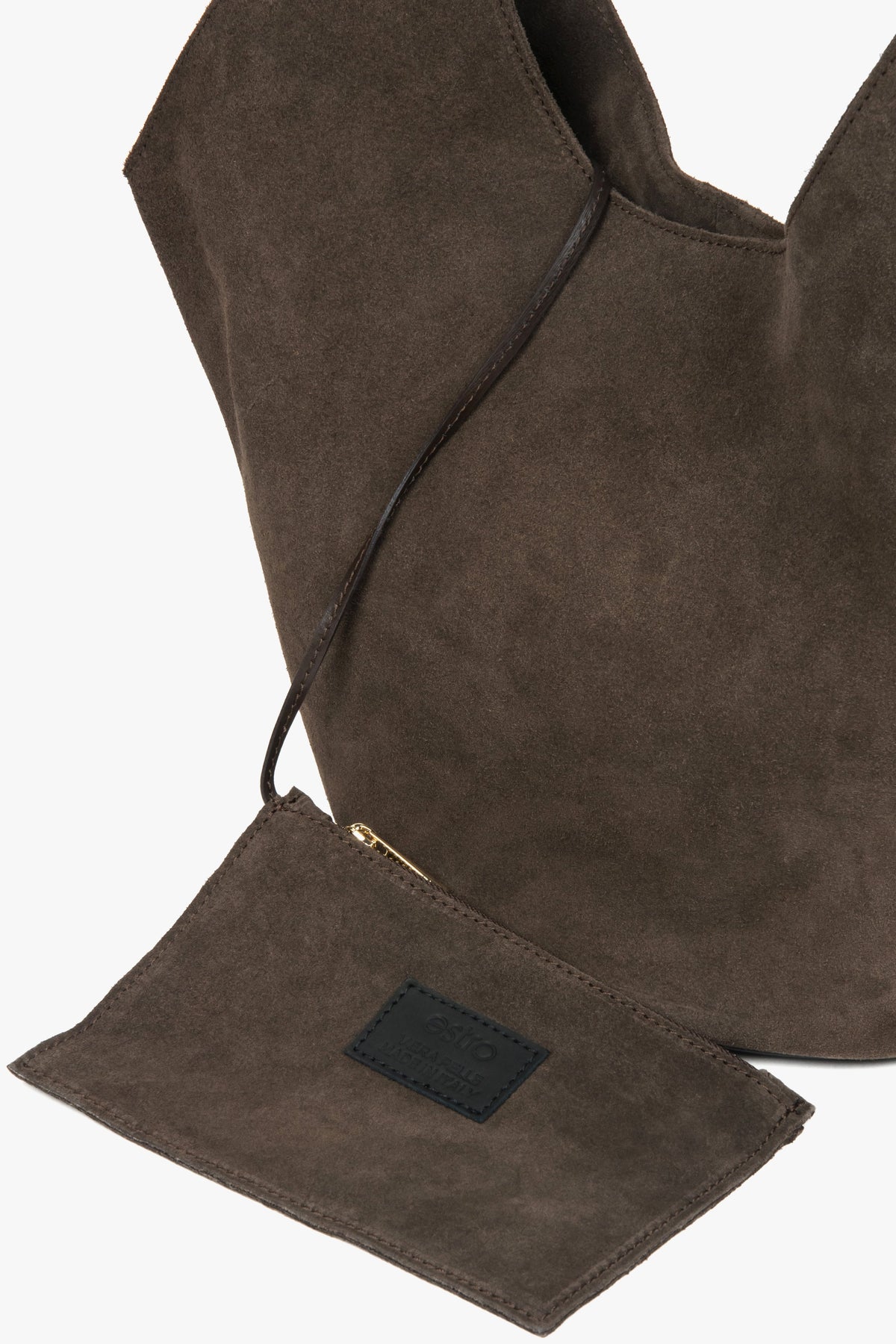 Close-up of the premium Italian velour exterior, highlighting the smooth texture, rich color, and quality stitching of the Estro hobo bag.
