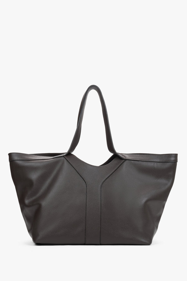 Women’s Dark Brown Italian Premium Genuine Leather Shopper Bag Estro ER00120421.
