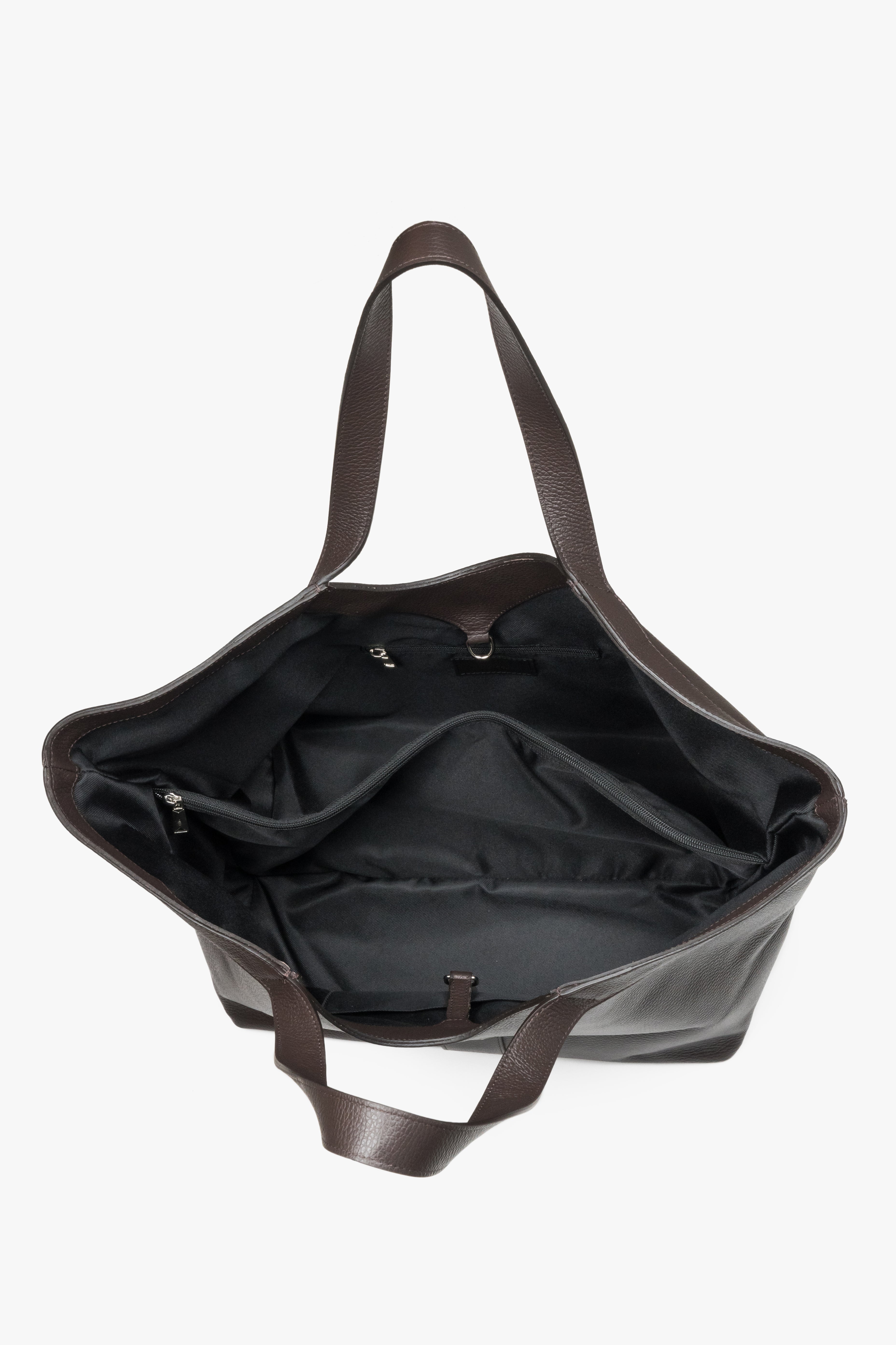 Women’s dark brown Italian premium genuine leather shopper bag Estro.