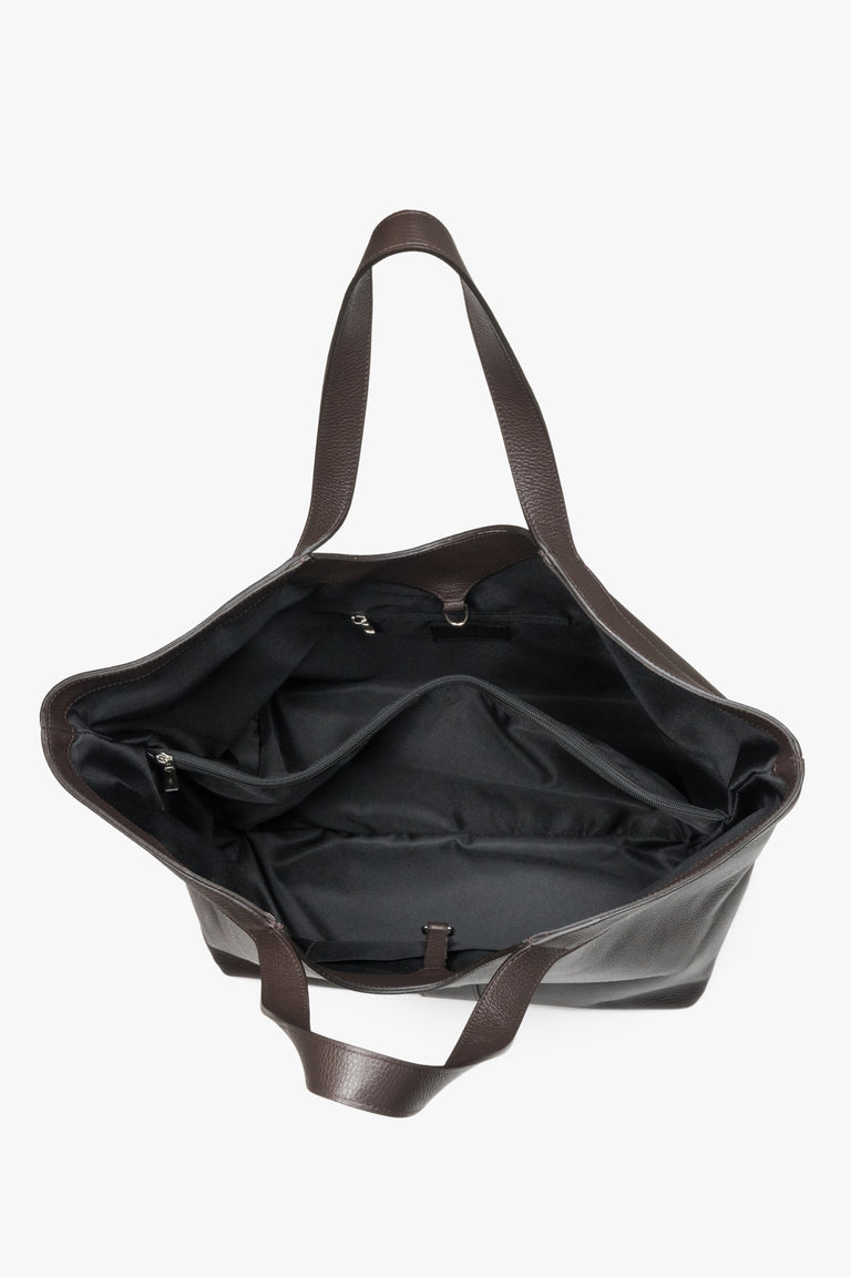 Women’s dark brown Italian premium genuine leather shopper bag Estro.