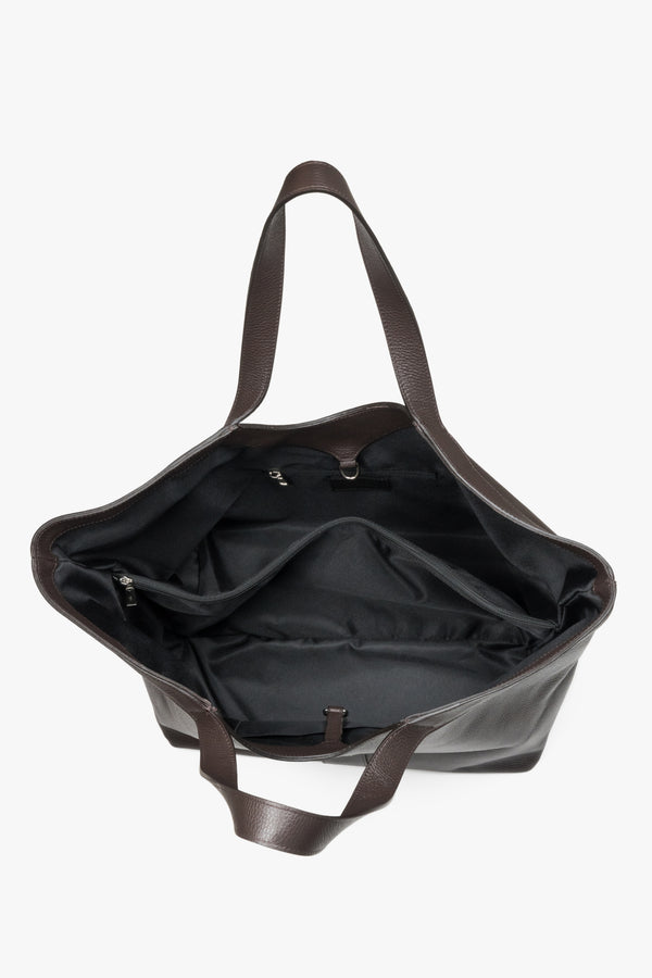 Women’s dark brown Italian premium genuine leather shopper bag Estro.