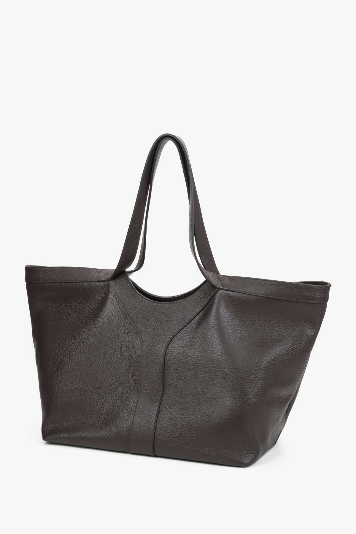 Women’s shopper bag, dark brown, Italian premium genuine leather, Estro.