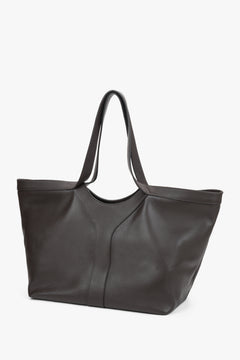 Women’s shopper bag, dark brown, Italian premium genuine leather, Estro.