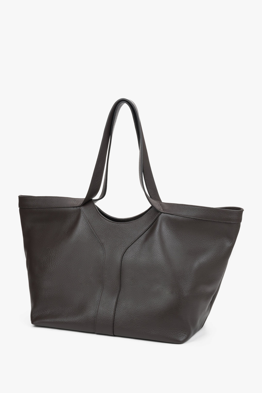 Women’s shopper bag, dark brown, Italian premium genuine leather, Estro.