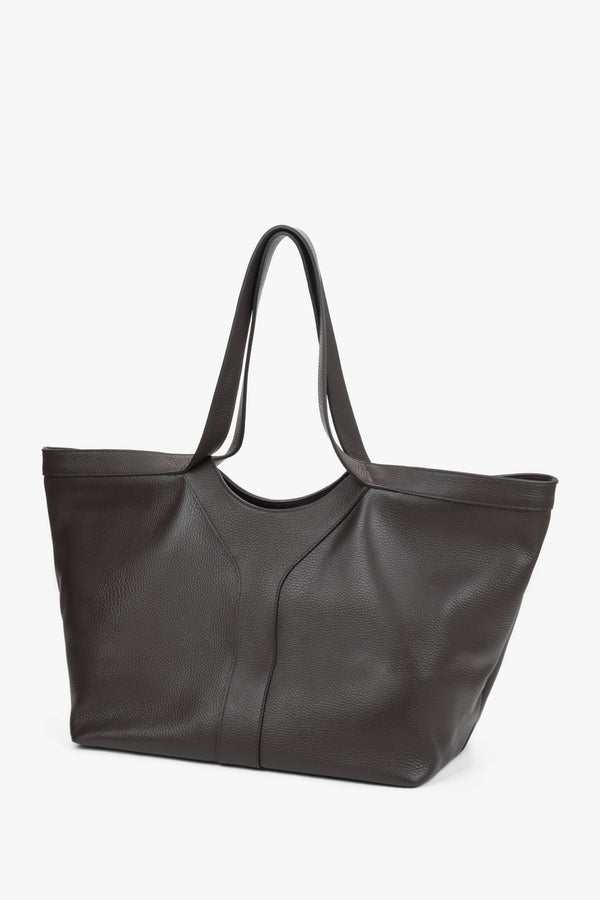 Women’s shopper bag, dark brown, Italian premium genuine leather, Estro.